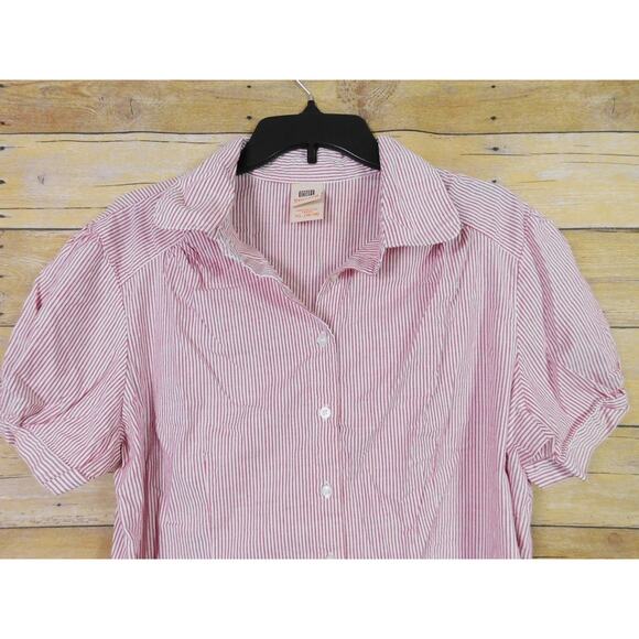 Vintage Faded Glory Shirt XL Red Pink Stripes Cap Sleeves Button Down - Picture 2 of 5